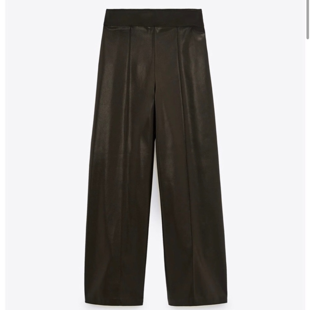 Zara Wide Leg Ankle Crop Faux Leather Pants Size Medium Brown